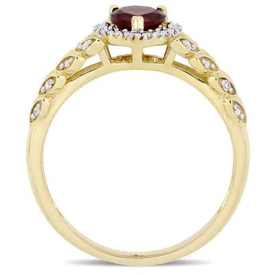 Pre-owned Amour 1/2 Ct Tgw Garnet And Diamond Halo Heart Ring In 10k Yellow Gold In Check Description