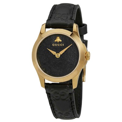 Женские часы Gucci G-Timeless с черным циферблатом и черной кожей YA126581