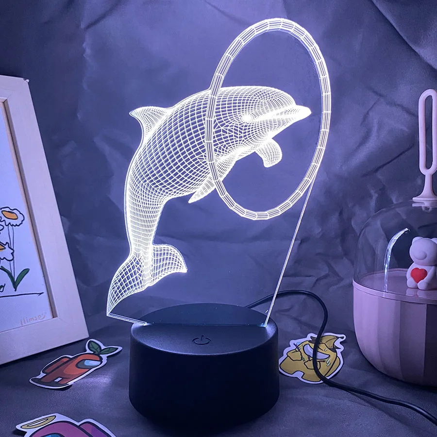 Tier Delfin Niedlich 3D LED Neon Lavalampe RGB Nachtlichter Bunt Geschenk für...