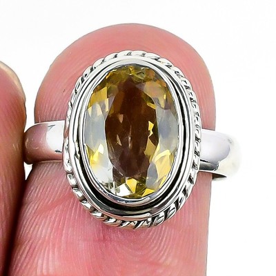 Citrine Gemstone 925 Solid Silver November Birth Statement Ring Jewelry Size 7