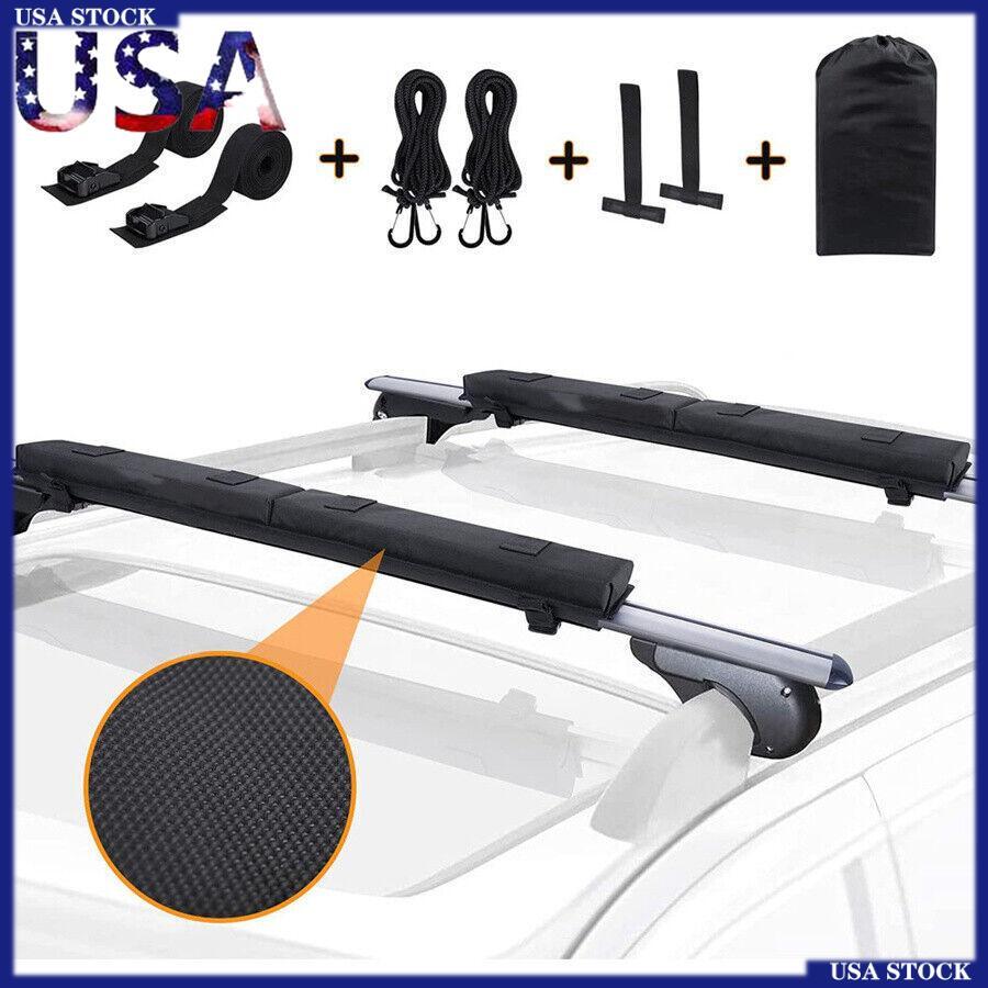 Universal Black Car Roof Rack Cross Bar Soft Pads w/ Tie Down Straps For Kayak