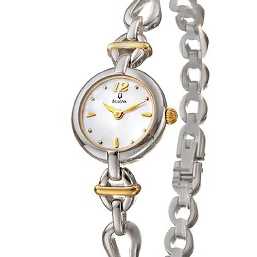 Женские модные часы-браслет-цепочка BULOVA, белый циферблат MOP, двухцветное золотое серебро