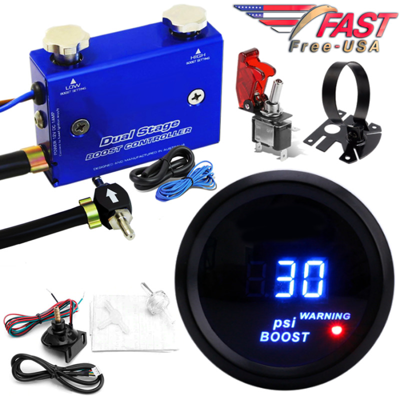 0-30psi Dual Stage Boost Control Kit Blue + 52mm Digital Electronic Boost Gauge