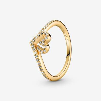 Authentic S925 Ale Timeless Wish Sparkling Heart Gold Ring All Size 169302C01