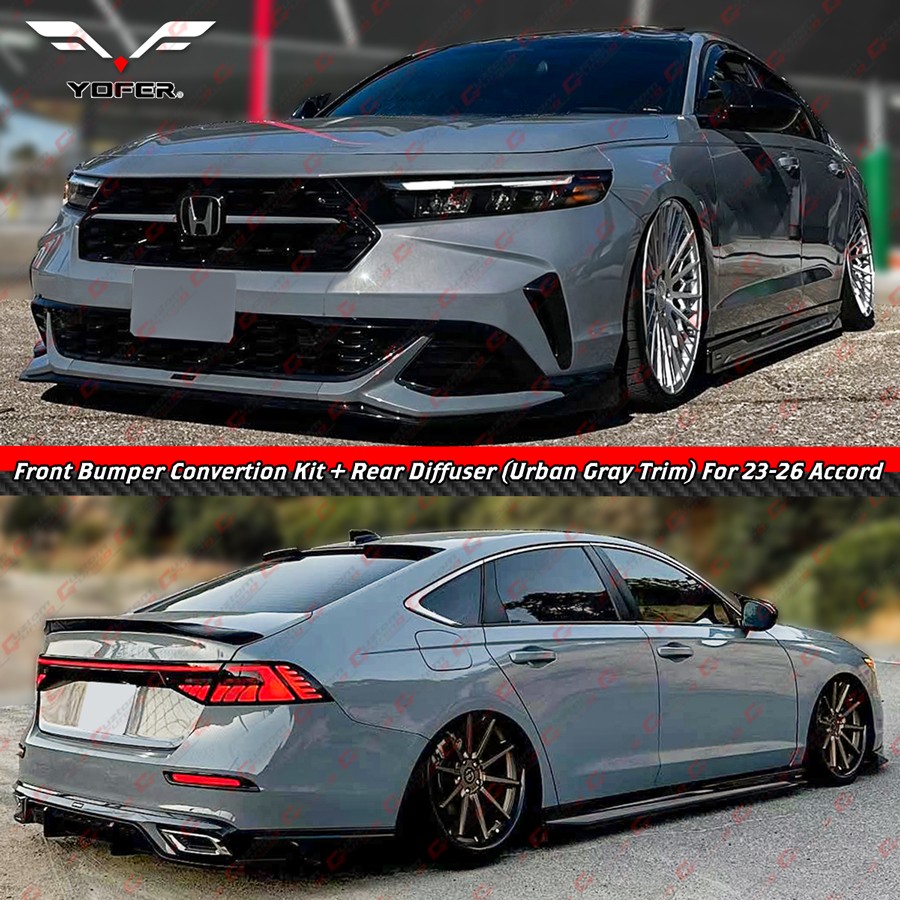 For 23-26 Accord Yofer Urban Gray Pearl Front Bumper + Lower Lip + Rear Diffuser