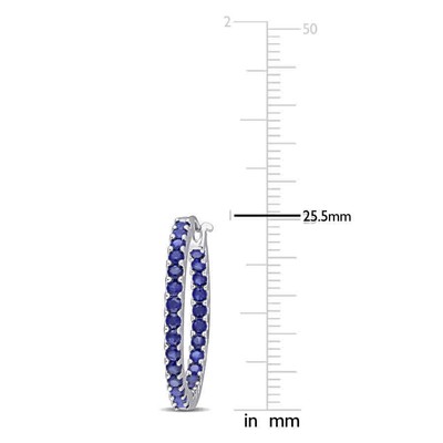 Pre-owned Amour 2 4/5 Ct Tgw Created Blue Sapphire Inside Outside Hoop Earrings In 10k In White