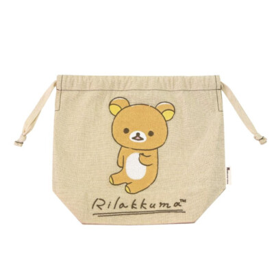 Rilakkuma Embroidery Drawstring Bag Beige ''Anata ni Yorisou Rilakkuma'' San-X JP