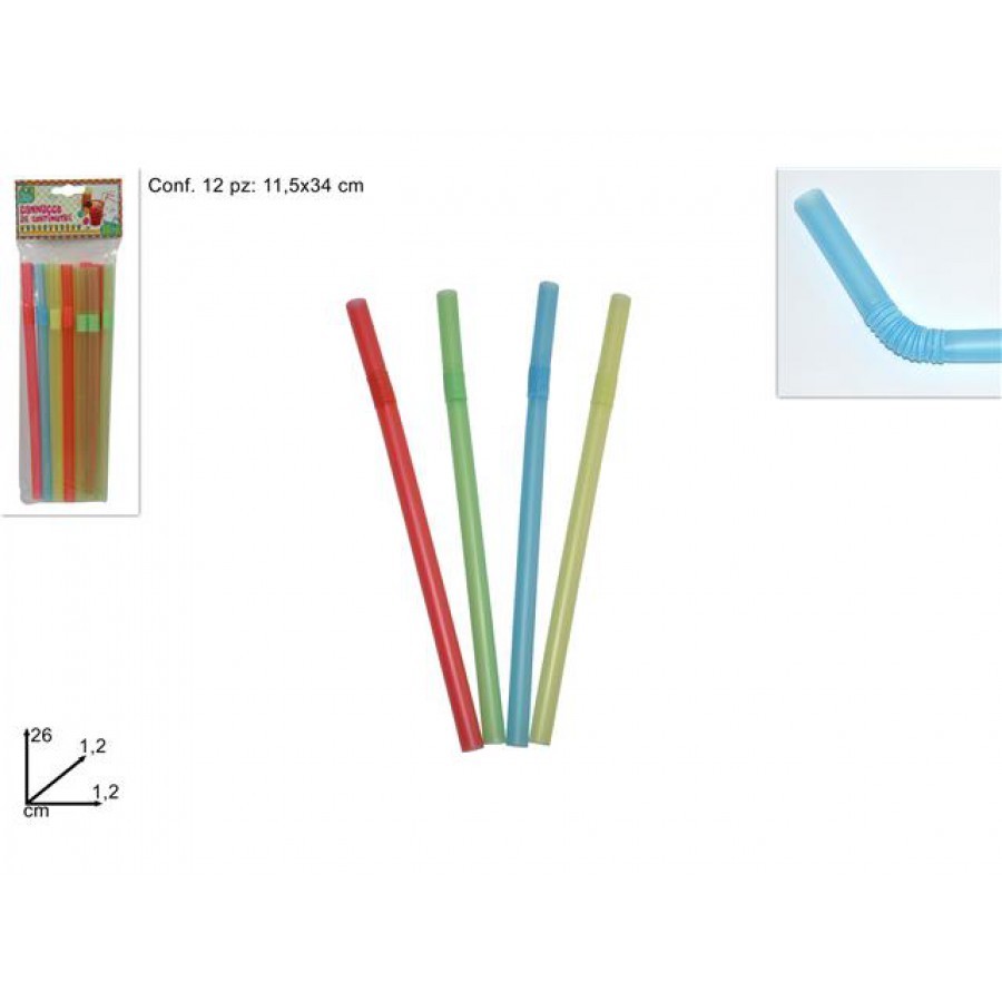 Confezione 12 Cannucce Colorate Grandi Con Snodo Per Bibite Feste Bambini dfh