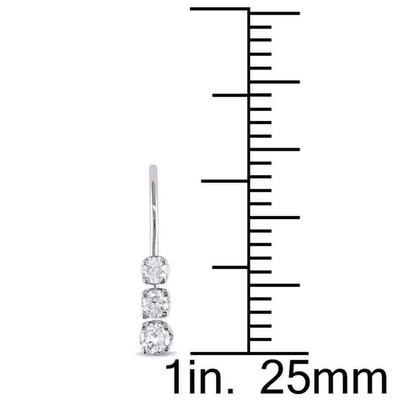 Pre-owned Amour 1/4 Ct Tw 3 Stone Diamond Leverback Earrings In 14k White Gold
