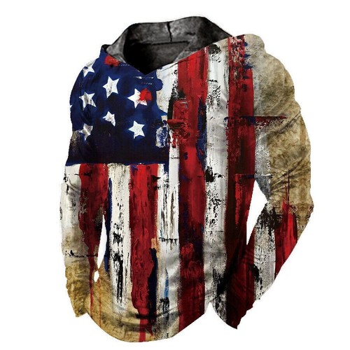 Men's Hoodie T Shirt Hooded USA American Flag Sweatshirt Ultra Silky LightWeight