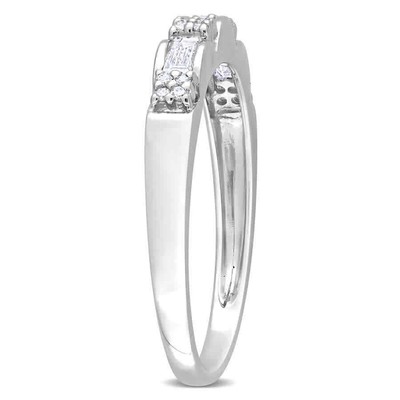 Pre-owned Amour 1/4 Ct Tw Round And Parallel Baguette-cut Diamond Anniversary Ring In In White