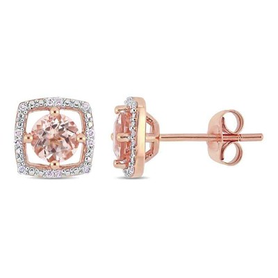 Pre-owned Amour 1 Ct Tgw Morganite And Diamond Stud Earrings In 10k Rose Gold In Check Description