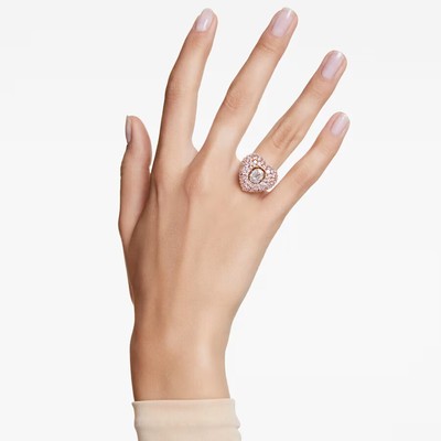 Pre-owned Swarovski Idyllia Cocktail Ring, Crystal Pearls, Heart Pink 5690058 Size 50-55