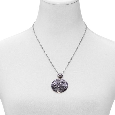 NIB $69.99 Hematite Stainless Steel Floral Pendant W/Chain Necklace 20 Inch H-23
