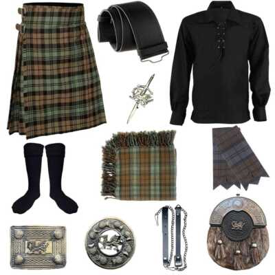 Traditional Men's Tartan kilt Outfit 11 Pieces Welsh Style Wedding kilt set.