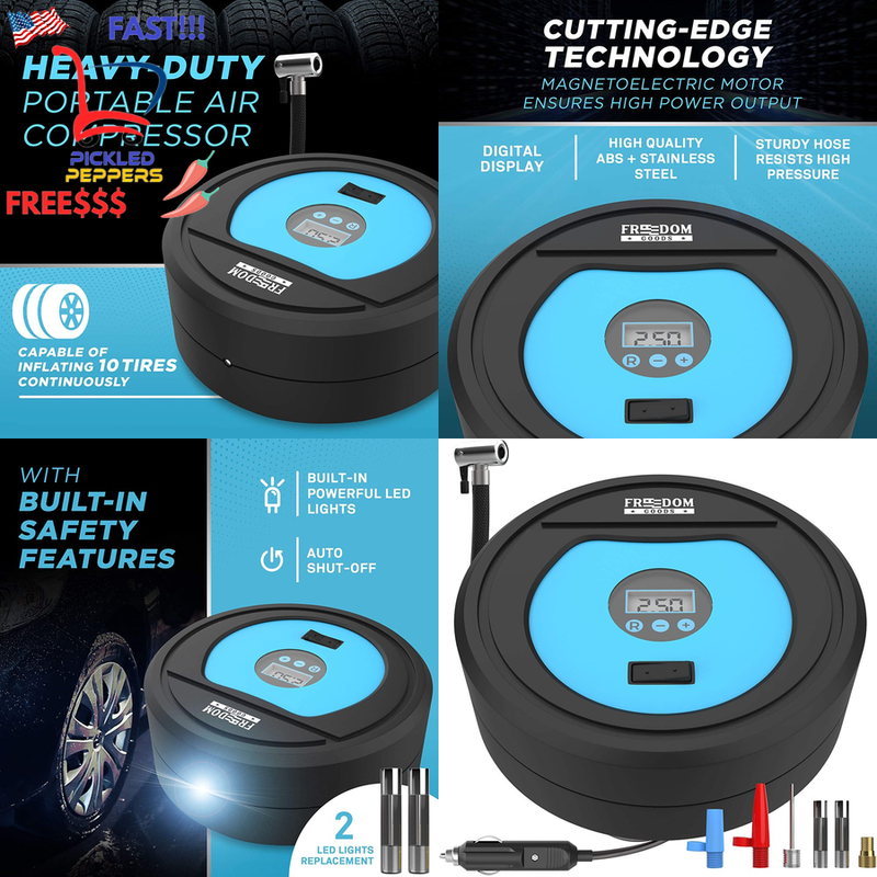 W/ Pressure Gauge Auto Shut Off Low Noise Car Tire