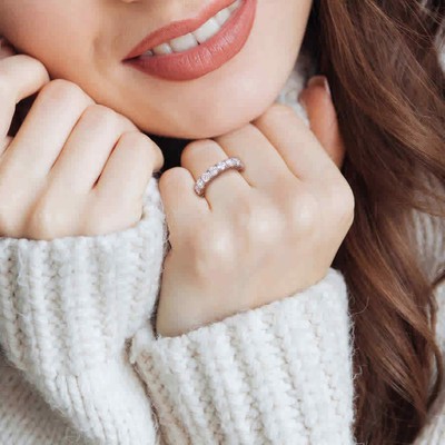 Pre-owned Amour 4 1/4 Ct Dew Created Moissanite Eternity Ring In 10k White Gold