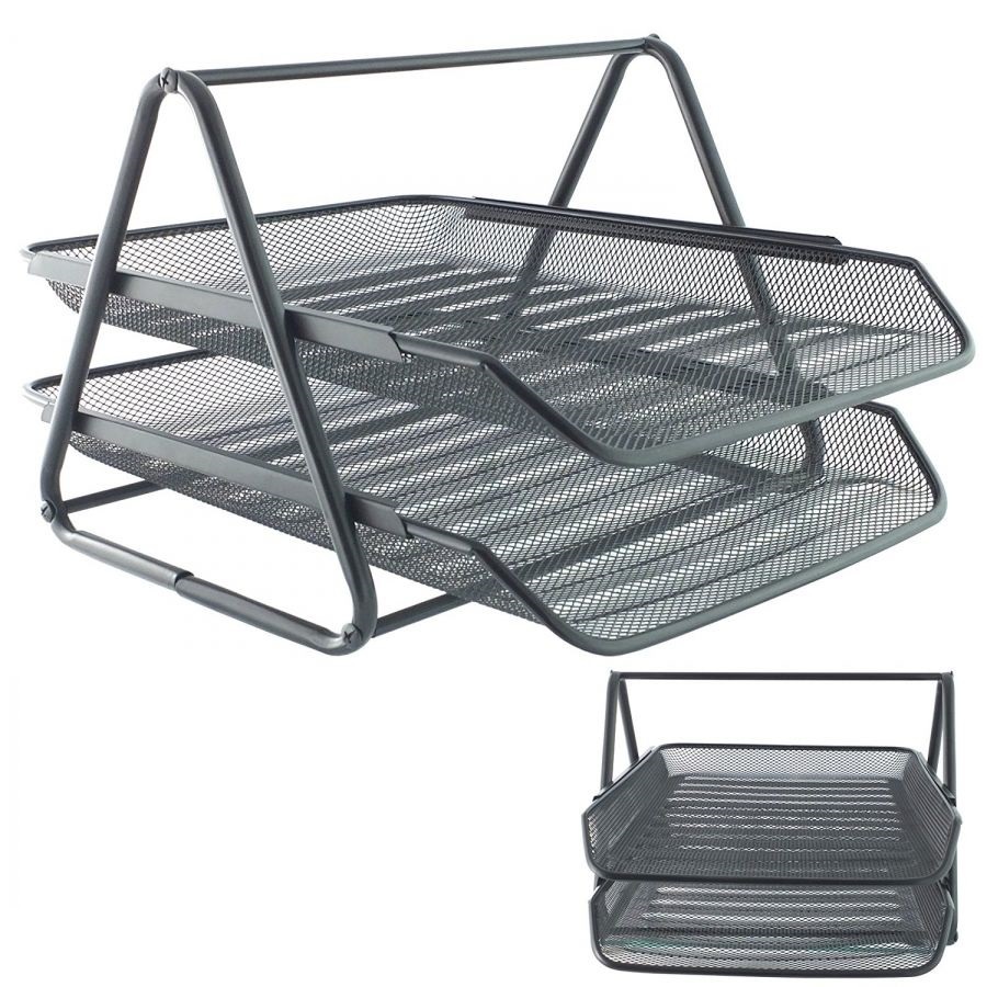 Portadocumenti Per Ufficio In Metallo 2 Ripiani Da Scrivania Vaschetta dfh