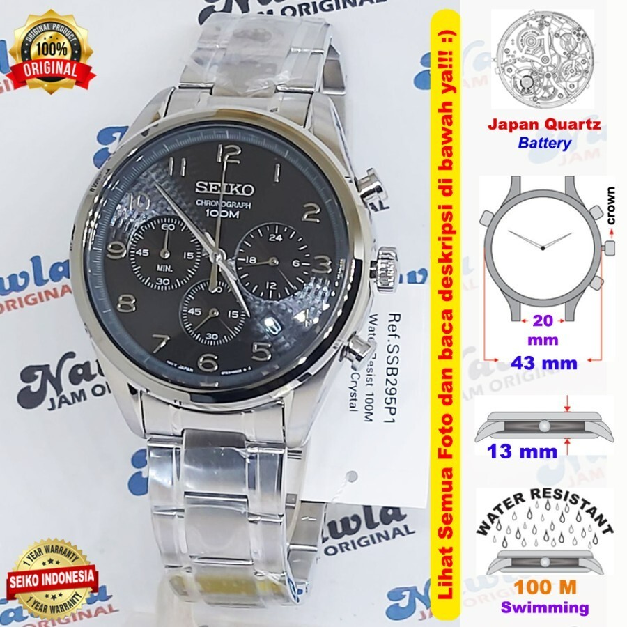 Brand New Seiko SSB295P1 Chronograph Quartz 8T63 Black Dial