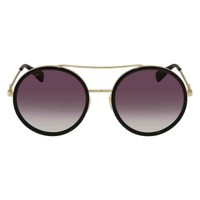 Pre-owned Gucci Grey Gradient Round Ladies Sunglasses Gg0061s 001 56 Gg0061s 001 56 In Gray