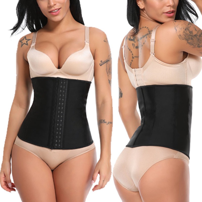 Women LATEX Waist Trainer Long Torso Cincher Body Shaper Slimming Corset Belt