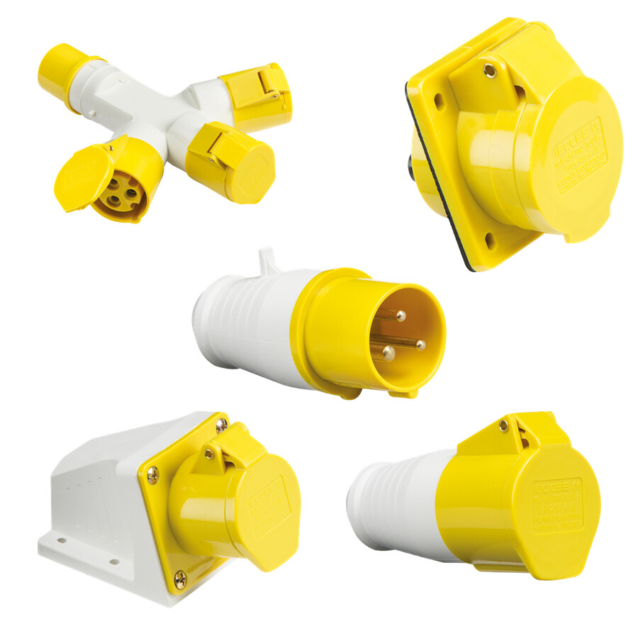 Industriestecker & Steckdose IP44 16A 110V – Gelb/Weiß, 3-polig, Aufputz, Robust Für Baustelle & Outdoor