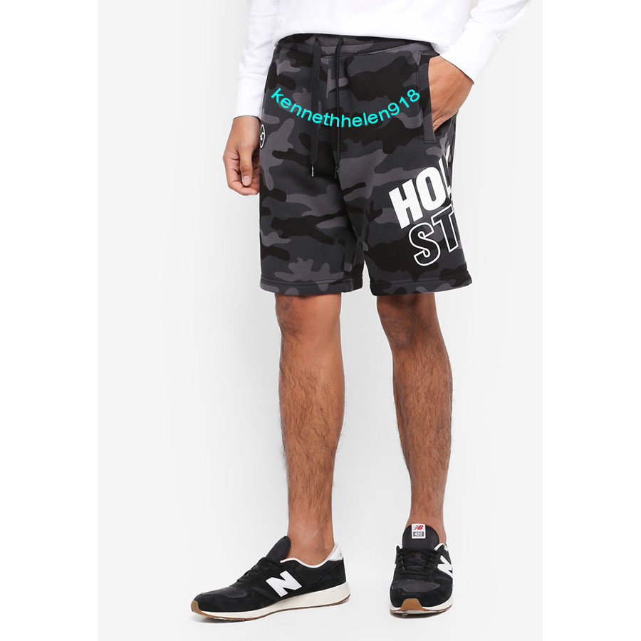 HOLLISTER MENS CLASSIC FLEECE SHORTS BLACK CAMO SIZE M,XL