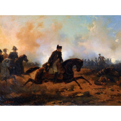 Bellange Napoleon Charging Battle Waterloo Painting Art Print Framed 12x16