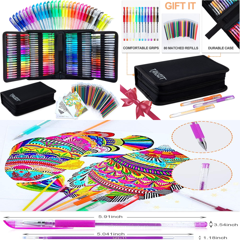 TANMIT Glitter Gel Pens, Glitter Pen with Case for Adults Coloring Books, 160 Pa
