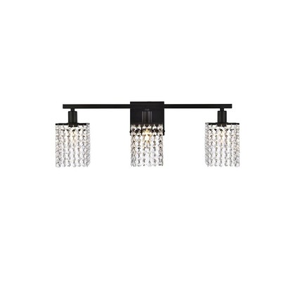 Living District Phineas 3 Light Bath Vanity, Black/Clear Crystals - LD7010BK