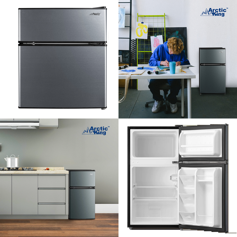 3.2 Cu Ft Two Door Compact Refrigerator Freezer Stainless Steel Stylish Fridge