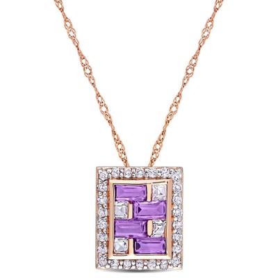 Pre-owned Amour 1 Ct Tgw Baguette African-amethyst And White Topaz Geometric Pendant With