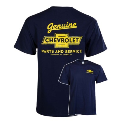 Chevrolet Genuine Parts & Service Car Cotton T-Shirt Blue Official Licensed