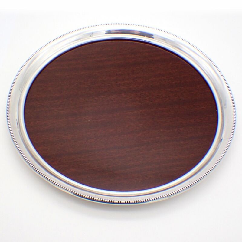 Coaster Tray Beaded Rim Revere Sterling Silver Formica Wood