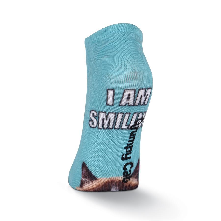 I Am Smiling K Bell No Show Socks Blue New Women's Size 9-11 Grumpy Cat Fashion