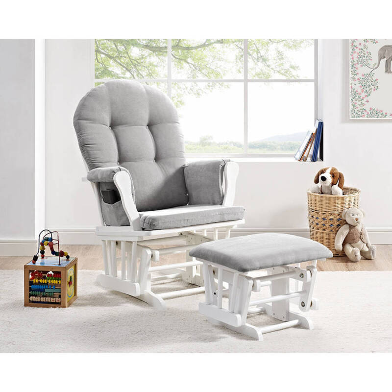 Angel Line Windsor Glider and Ottoman, White Finish  Gray Cushions New