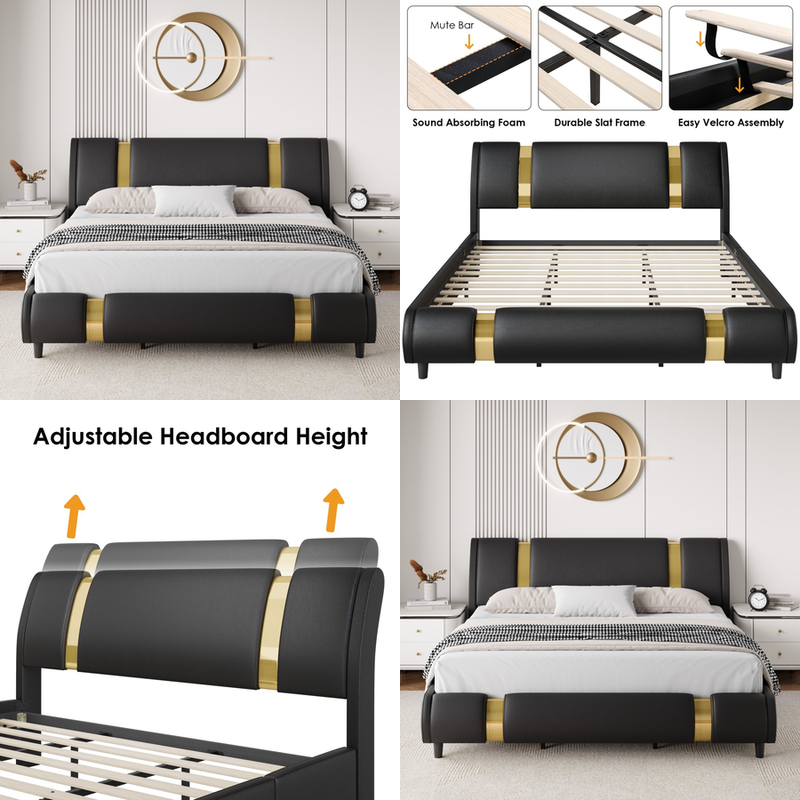 King Leather Modern Curved Headboard Metal Decor