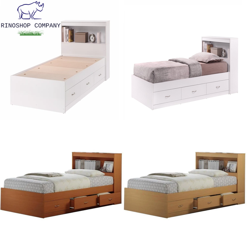 With Headboard 3-drawer Wood Mattress Not Included