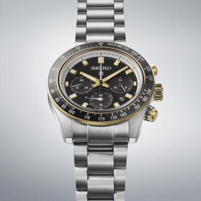 Pre-owned Seiko Prospex Men Watch Japan Sbdl113 Speedtimer Black X Gold Solar Chronograph In Silver