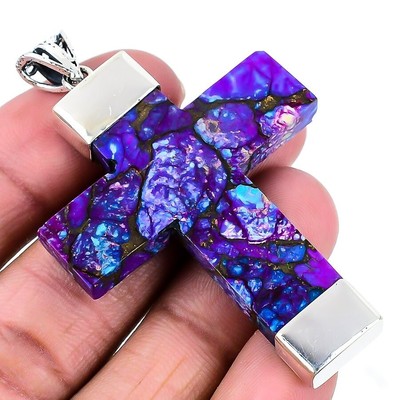 December Birth Natural Copper Purple Turquoise Wife Pendant 925 Sterling Silver