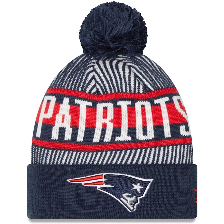 New Era NFL New England Patriots Striped Cuffed Pom Knit Toque Beanie Hat