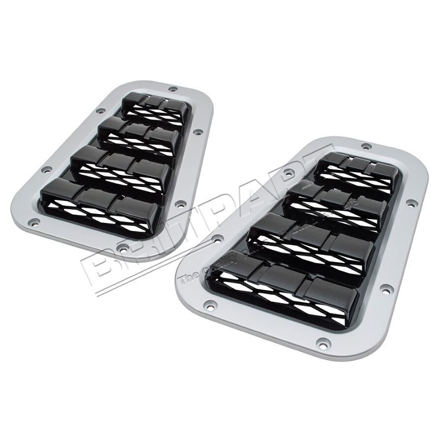 FITS DEFENDER XS NEW FRONT AIR INTAKE WING TOPS X2 PAIR - SILVER/BLACK