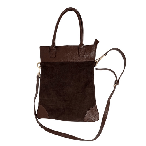 Erica Anenberg Brown Suede Handbag Tote Shoulder Bag Fold Over