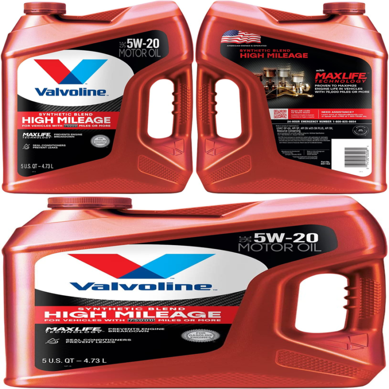 Motor Oil , High Mileage Maxlife , 5W-20 Synthetic Blend Motor Oil , 5 QT