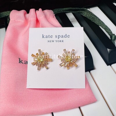 Kate ks spade Sunny Stud Post Earrings Snowflake Sunflower Gold Tone w/ Dust Bag