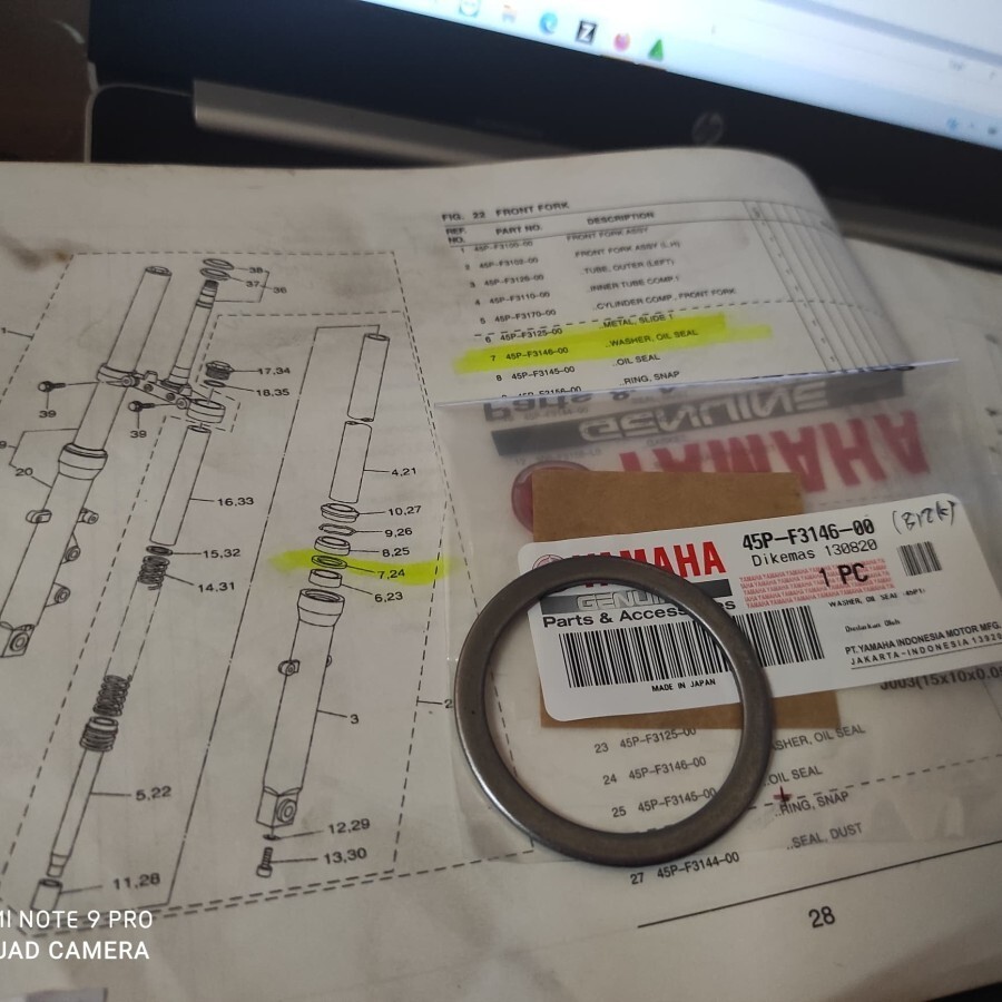 Genuine Yamaha YZF R3/MT 03 2015-2018 Front Fork Washer Oil Seal 45P-F3146-00