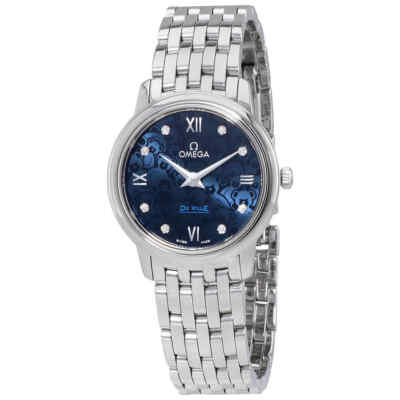 Женские часы Omega De Ville с синим циферблатом и бриллиантами 424.10.27.60.53.003