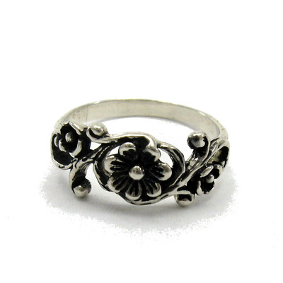 Stylish Sterling Silver Ring Solid 925 Flower Handmade Nickel Free Empress