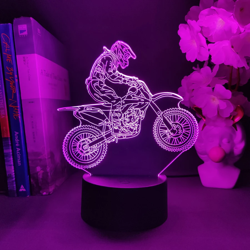 Dirt Bike Rider Nightlight 3D Acrylic Illusion Lamp for Boys Room Great Birthday
