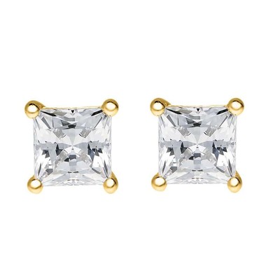 Pre-owned Maulijewels 0.75 Ct Princess Cut Diamond Stud Earrings 14k Yellow Gold In White